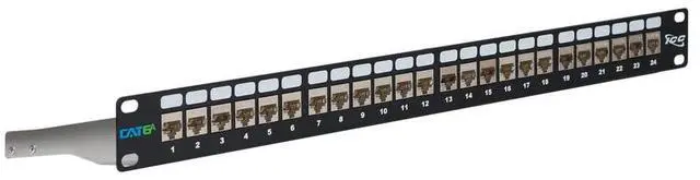 Main image of 24-Port CAT6A Keystone Shielded 1U Patch Panel with CAT6A Shielded Keystone Jacks, 19 Rackmount Housing and Cable Support Bar, Protects Against EMI, UL Listed PoE++ Compliant, ICMPP246AS
