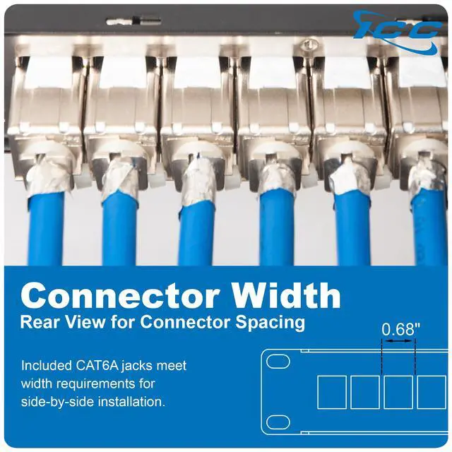 Alt view image 6 of 6 - 24-Port CAT6A Keystone Shielded 1U Patch Panel with CAT6A Shielded Keystone Jacks, 19 Rackmount Housing and Cable Support Bar, Protects Against EMI, UL Listed PoE++ Compliant, ICMPP246AS