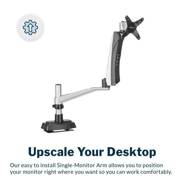 Alt view image 2 of 6 - Single Monitor Arm - VESA Monitor Mount w/ 360 Degree Adjustment - Monitor up to 27 inches, 19.8 lbs - Single Monitor Mount with Full Adjustability - Computer Monitor Stand for Home or Office