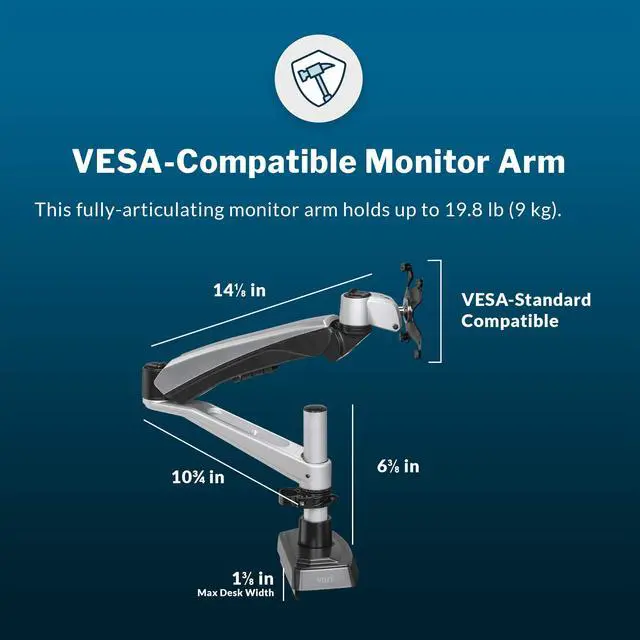 Alt view image 4 of 6 - Single Monitor Arm - VESA Monitor Mount w/ 360 Degree Adjustment - Monitor up to 27 inches, 19.8 lbs - Single Monitor Mount with Full Adjustability - Computer Monitor Stand for Home or Office