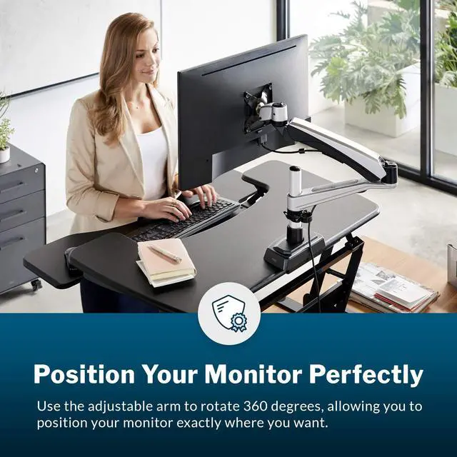 Alt view image 5 of 6 - Single Monitor Arm - VESA Monitor Mount w/ 360 Degree Adjustment - Monitor up to 27 inches, 19.8 lbs - Single Monitor Mount with Full Adjustability - Computer Monitor Stand for Home or Office