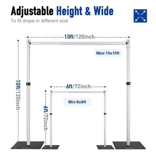 Alt view image 3 of 6 - Double Backdrop Stand Heavy Duty,10x10ft Double Crossbar Pipe and Drape Stand, Adjustable Aluminium Flower Wall Backdrop, Back Drop Stand for Party Event, Trade Shows & Wedding Decor