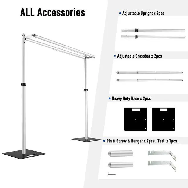 Alt view image 4 of 6 - Double Backdrop Stand Heavy Duty,10x10ft Double Crossbar Pipe and Drape Stand, Adjustable Aluminium Flower Wall Backdrop, Back Drop Stand for Party Event, Trade Shows & Wedding Decor