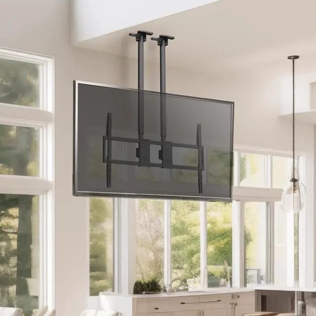 Alt view image 2 of 6 - Ceiling TV Mount for 60 to 120 inch Screens, Telescoping Height Adjustment with Dual 5.5ft Extension Poles, Fits Pitched/Vaulted Roof, Holds 264 lbs, Black, MOUNT-VC120-5