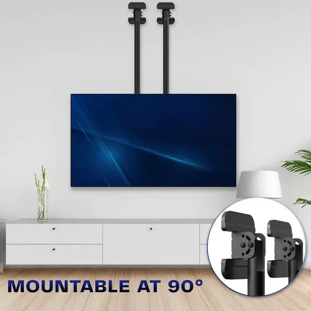 Alt view image 3 of 6 - Ceiling TV Mount for 60 to 120 inch Screens, Telescoping Height Adjustment with Dual 5.5ft Extension Poles, Fits Pitched/Vaulted Roof, Holds 264 lbs, Black, MOUNT-VC120-5