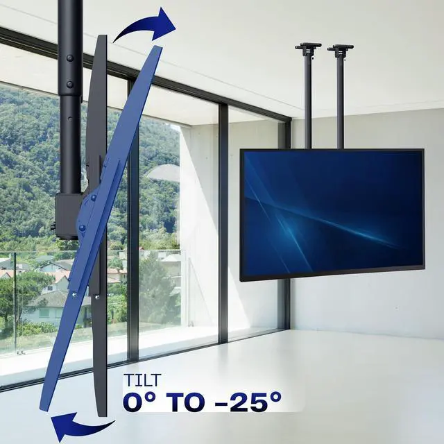 Alt view image 5 of 6 - Ceiling TV Mount for 60 to 120 inch Screens, Telescoping Height Adjustment with Dual 5.5ft Extension Poles, Fits Pitched/Vaulted Roof, Holds 264 lbs, Black, MOUNT-VC120-5