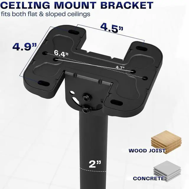 Alt view image 6 of 6 - Ceiling TV Mount for 60 to 120 inch Screens, Telescoping Height Adjustment with Dual 5.5ft Extension Poles, Fits Pitched/Vaulted Roof, Holds 264 lbs, Black, MOUNT-VC120-5