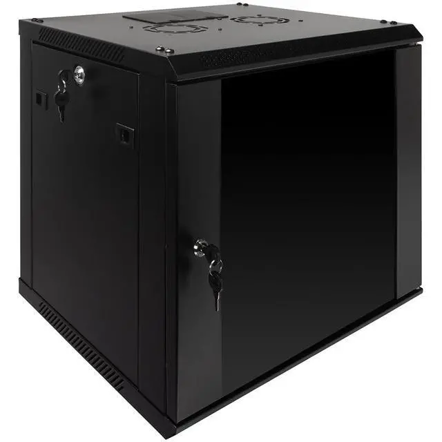 Alt view image 5 of 6 - 9U Server Rack Enclosure with Glass Door, Cooling Fan, Locks, & Removable Side Panels - 9U Wall Mount Network Cabinet 19 Inch Rack 17.7 Inches Deep