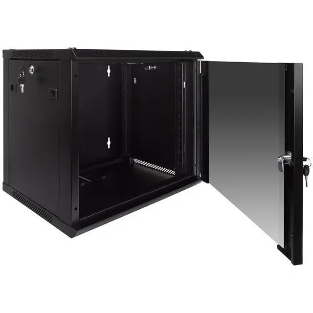 Alt view image 6 of 6 - 9U Server Rack Enclosure with Glass Door, Cooling Fan, Locks, & Removable Side Panels - 9U Wall Mount Network Cabinet 19 Inch Rack 17.7 Inches Deep