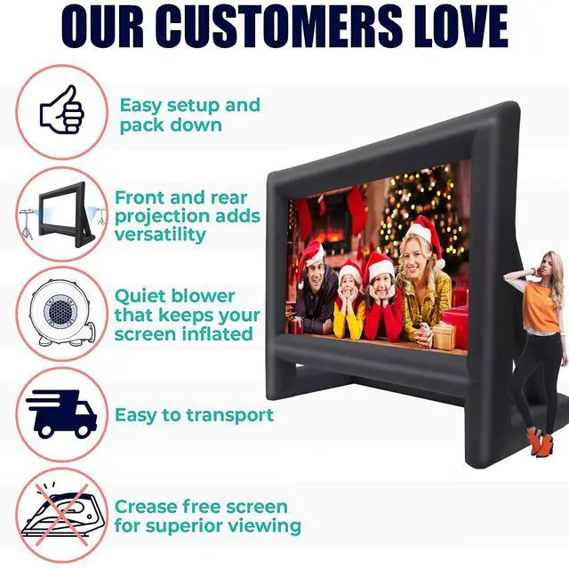 Alt view image 2 of 6 - 18 feet Inflatable Outdoor Projector Movie Screen - Package with Rope, Blower, Tent Stakes - Portable, Great for Outdoor and Indoor Party Watch Movies