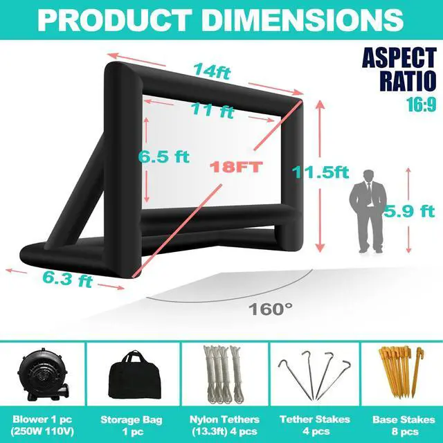 Alt view image 4 of 6 - 18 feet Inflatable Outdoor Projector Movie Screen - Package with Rope, Blower, Tent Stakes - Portable, Great for Outdoor and Indoor Party Watch Movies