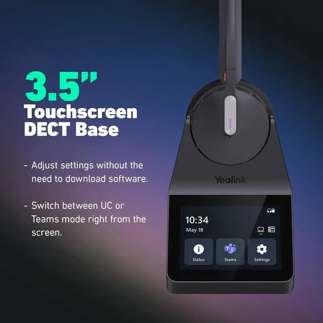 Alt view image 3 of 6 - HA64 Pro Dual Wireless Office Headset with Mic for Work, DECT & Bluetooth Computer and Desk Phone Headset, Microsoft Teams & Zoom Certified, Noise Cancelling