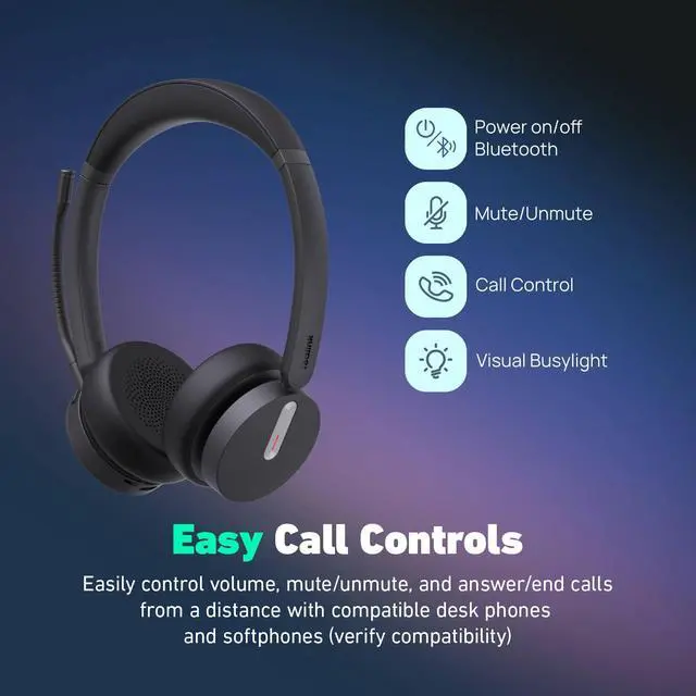 Alt view image 6 of 6 - HA64 Pro Dual Wireless Office Headset with Mic for Work, DECT & Bluetooth Computer and Desk Phone Headset, Microsoft Teams & Zoom Certified, Noise Cancelling