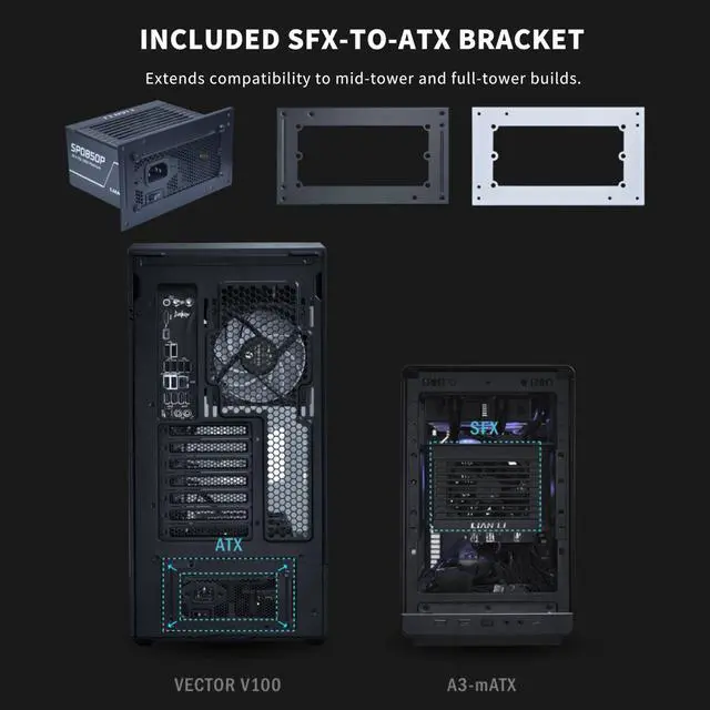 Alt view image 3 of 6 - SP0850P Platinum 850W SFX Form Factor Power Supply with 12V-2x6 Connectors - ATX 3.1 & PCIE 5.1 Compliant - Low-Noise - Fully Modular - 105°C Capacitors White (SP0850P.W)