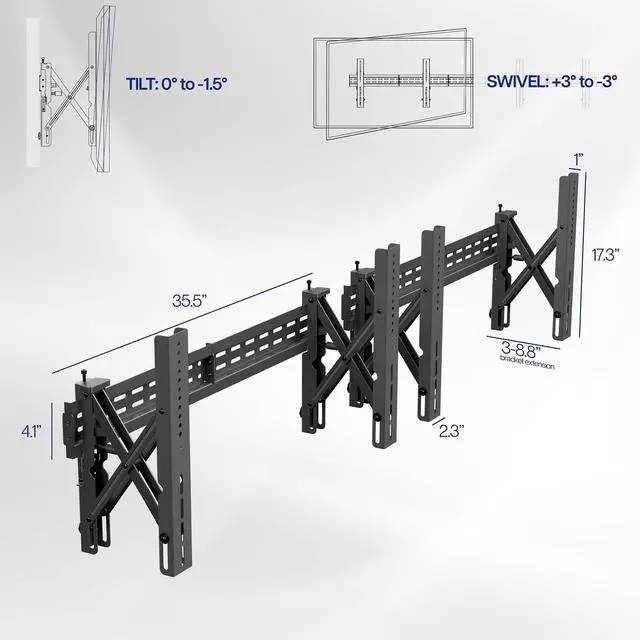 Alt view image 3 of 6 - Pop-Out Steel Video Wall Mounts, Fits 2 TV Screens 37 to 90 inches, Wide VESA Range and Screen Leveling, Holds up to 154 lbs per TV, 2 Mounts, Black, MOUNT-VW90-2