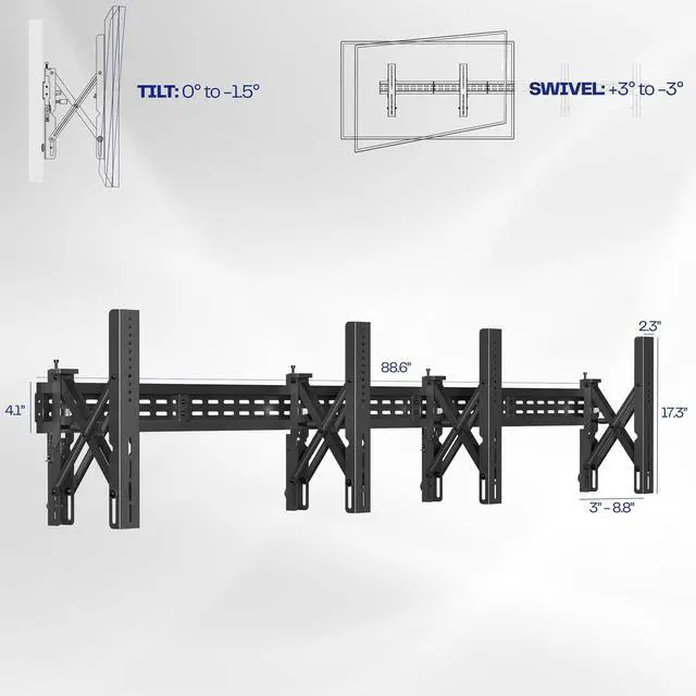 Alt view image 3 of 6 - Pop-Out Steel 1x2 Video Wall Mount, Fits 2 TV Screens 37 to 65 inches, Wide VESA Range and Screen Leveling, Holds up to 308 lbs, Black, MOUNT-VW65-2