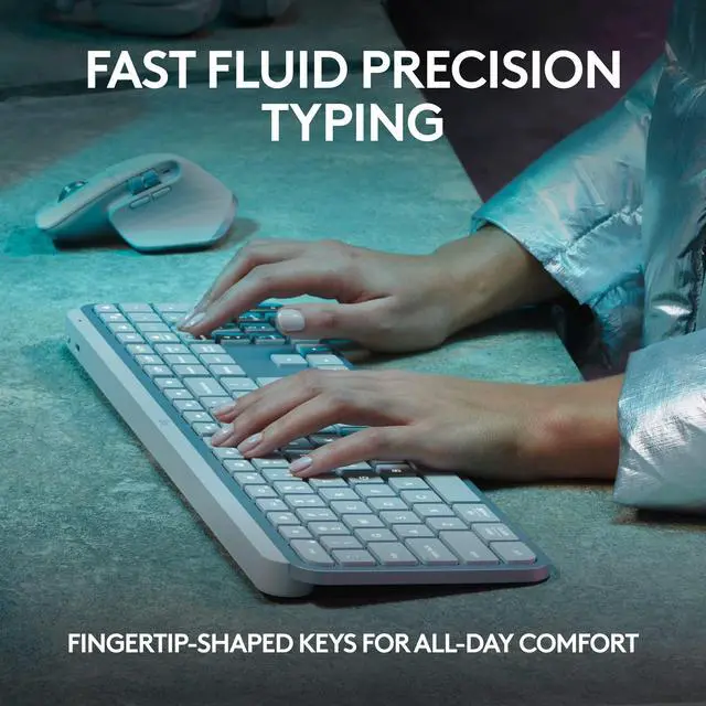 Alt view image 2 of 6 - MX Keys S Wireless Keyboard, Low Profile, Fluid Precise Quiet Typing, Programmable Keys, Backlighting, Bluetooth, USB C Rechargeable, for Windows PC, Linux, Chrome, Mac - Pale Grey