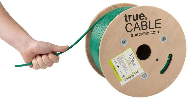 Main image of trueCABLE Cat6 Riser (CMR), 500ft, Green, 23AWG 4 Pair Solid Bare Copper, 550MHz, PoE++ (4PPoE), ETL Listed, Unshielded Twisted Pair (UTP), Bulk Ethernet Cable
