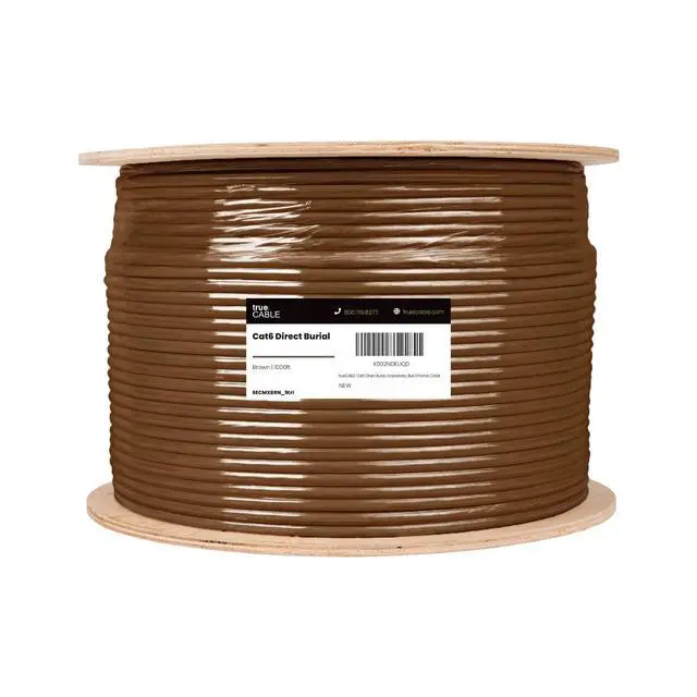 Alt view image 2 of 6 - Cat6 Direct Burial Bulk Ethernet Cable, Unshielded, 1000ft, Brown, 23AWG Solid Bare Copper, Outdoor OSP Jacket, Waterproof, UV Resistant, 550MHz, PoE++ 100W (4PPoE)