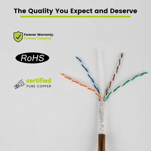 Alt view image 5 of 6 - Cat6 Direct Burial Bulk Ethernet Cable, Unshielded, 1000ft, Brown, 23AWG Solid Bare Copper, Outdoor OSP Jacket, Waterproof, UV Resistant, 550MHz, PoE++ 100W (4PPoE)