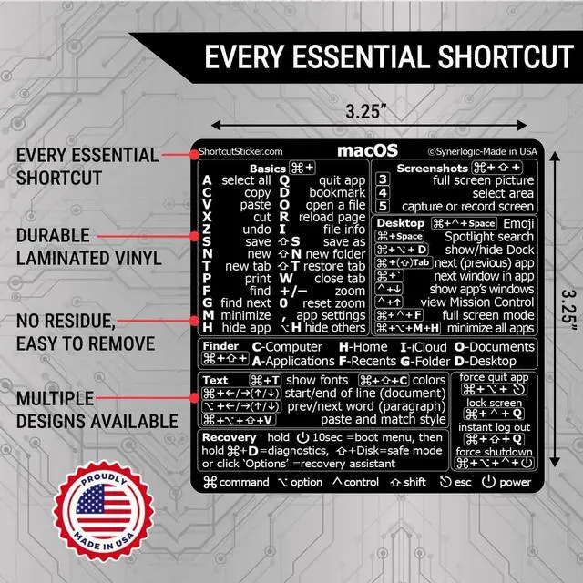 Alt view image 2 of 4 - (100pcs) Mac OS Shortcuts Sticker for Air/Pro | Keyboard Stickers for macOS | Laminated Vinyl MacBook Cheatsheet | MacBook Shortcuts 2026 (Black/100pk)