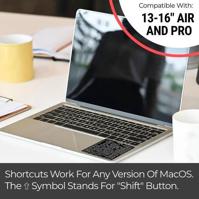 Alt view image 4 of 4 - (100pcs) Mac OS Shortcuts Sticker for Air/Pro | Keyboard Stickers for macOS | Laminated Vinyl MacBook Cheatsheet | MacBook Shortcuts 2026 (Black/100pk)
