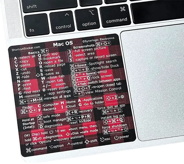 Main image of (100pcs) Mac OS Shortcuts Sticker for Air/Pro | Keyboard Stickers for macOS | Laminated Vinyl MacBook Cheatsheet | MacBook Shortcuts 2026 (Buffalo Plaid/100pk)