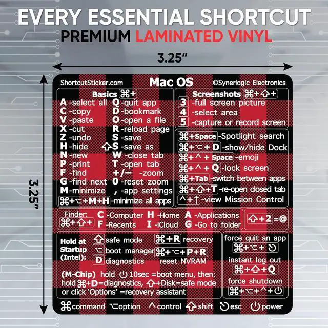 Alt view image 4 of 4 - (100pcs) Mac OS Shortcuts Sticker for Air/Pro | Keyboard Stickers for macOS | Laminated Vinyl MacBook Cheatsheet | MacBook Shortcuts 2026 (Buffalo Plaid/100pk)