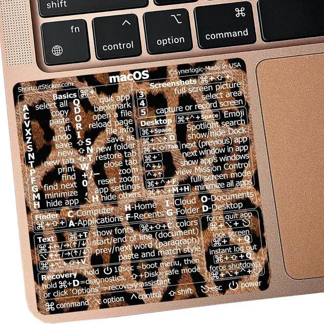 Main image of (100pcs) Mac OS Shortcuts Sticker for Air/Pro | Keyboard Stickers for macOS | Laminated Vinyl MacBook Cheatsheet | MacBook Shortcuts 2026 (Leopard/100pk)