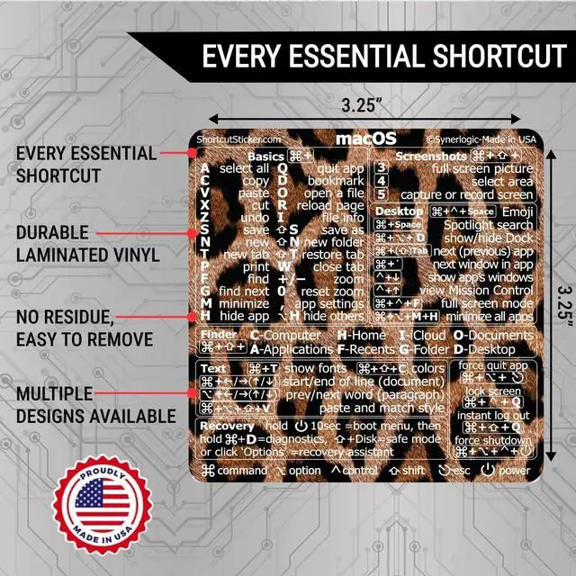 Alt view image 2 of 4 - (100pcs) Mac OS Shortcuts Sticker for Air/Pro | Keyboard Stickers for macOS | Laminated Vinyl MacBook Cheatsheet | MacBook Shortcuts 2026 (Leopard/100pk)