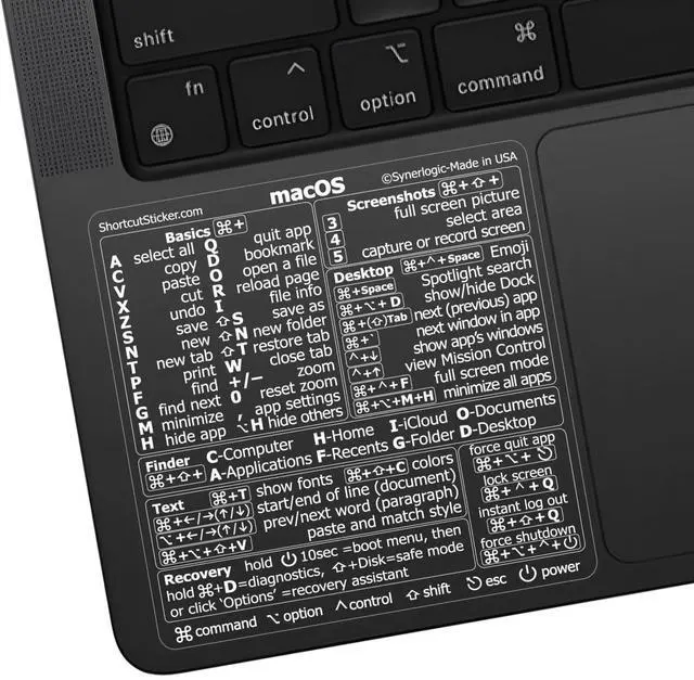 Main image of (100pcs) Mac OS Shortcuts Sticker for Air/Pro | Keyboard Stickers for macOS | Laminated Vinyl MacBook Cheatsheet | MacBook Shortcuts 2026 (Clear/White/100pk)