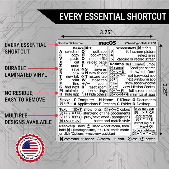 Alt view image 2 of 4 - (100pcs) Mac OS Shortcuts Sticker for Air/Pro | Keyboard Stickers for macOS | Laminated Vinyl MacBook Cheatsheet | MacBook Shortcuts 2026 (White/100pk)