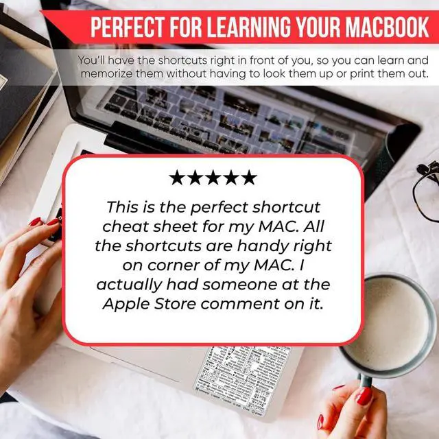 Alt view image 4 of 4 - (100pcs) Mac OS Shortcuts Sticker for Air/Pro | Keyboard Stickers for macOS | Laminated Vinyl MacBook Cheatsheet | MacBook Shortcuts 2026 (White/100pk)