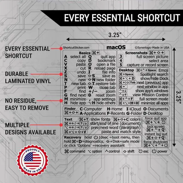 Alt view image 2 of 4 - (100pcs) Mac OS Shortcuts Sticker for Air/Pro | Keyboard Stickers for macOS | Laminated Vinyl MacBook Cheatsheet | MacBook Shortcuts 2026 (Clear/Black/100pk)