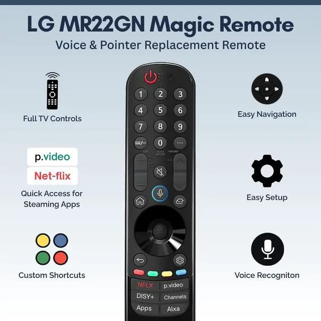 Alt view image 2 of 4 - 2 Pack LG Magic Remote Control Replacement for 2019-2024 TV Models - Easy Setup, Voice Control, Shortcut Keys - Works with LG OLED, QNED, NanoCell, UHD, WebOS, 4K/8K Smart TVs (MR19/20/21/22/23/24GA)