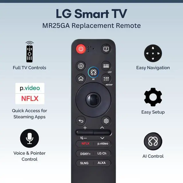 Alt view image 2 of 4 - 2 Pack MR25GA LG AI Magic Remote Control Replacement for 2019-2026 Smart TV Models - Easy Setup, Voice Control, Shortcut Keys - Works with LG OLED, QNED, NanoCell, UHD, WebOS, 4K/8K Smart TVs