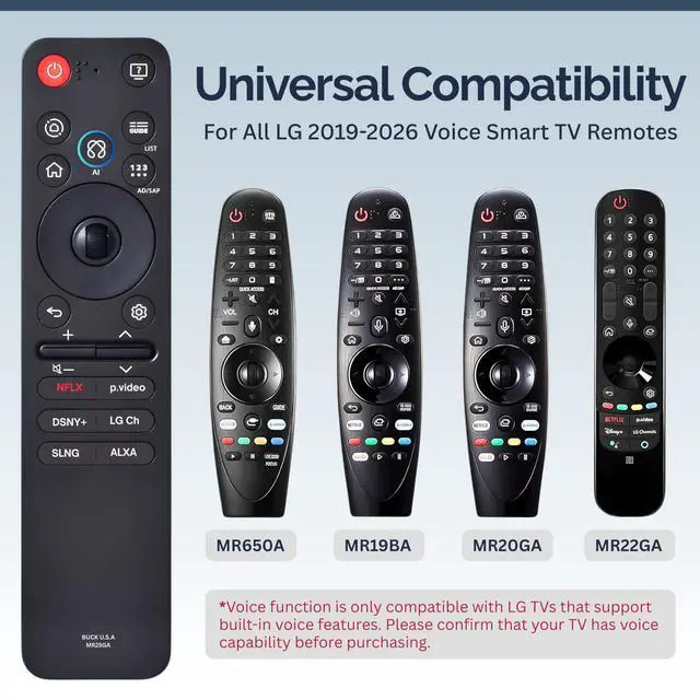 Alt view image 3 of 4 - 2 Pack MR25GA LG AI Magic Remote Control Replacement for 2019-2026 Smart TV Models - Easy Setup, Voice Control, Shortcut Keys - Works with LG OLED, QNED, NanoCell, UHD, WebOS, 4K/8K Smart TVs