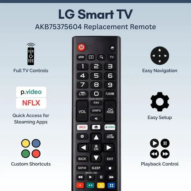 Alt view image 2 of 4 - 2 Pack AKB75375604 LG TV Remote Control Replacement for Smart TV - Easy Setup Remote, Streaming Shortcuts - Works with LG 4K, UHD, LED, OLED Smart HDTV Models (AKB75095307 AKB74915305 AKB76040302)