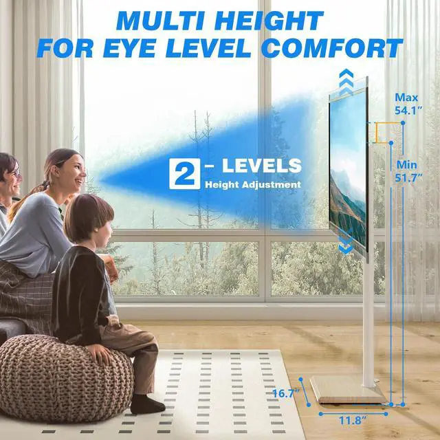 Alt view image 4 of 4 - Swivel Floor TV Stand with Mount for 32-65 inch TVs up to 88 lbs, Height Adjustable Tall TV Stand with Wood Base, Saving Space Design for Bedroom, Living Room and Corner, Oak