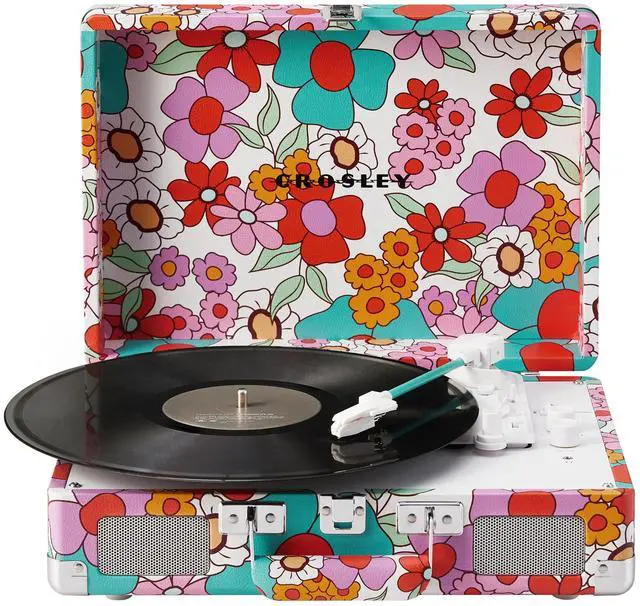Main image of CR8005F-GF Cruiser Plus Vintage 3-Speed Bluetooth in/Out Suitcase Vinyl Record Player Turntable with Built-in Speakers, Groovy Floral