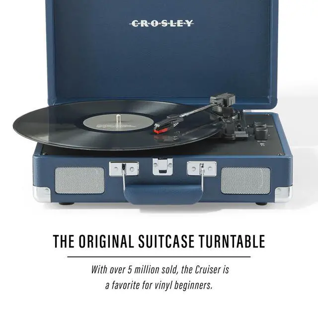 Alt view image 2 of 4 - CR8005F-IB Cruiser Plus Vintage 3-Speed Bluetooth in/Out Suitcase Vinyl Record Player Turntable with Built-in Speakers, Ink Blue