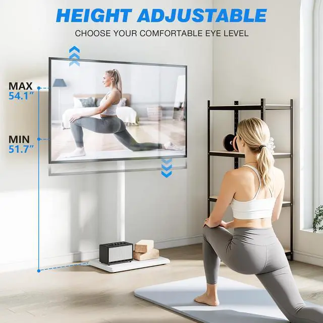 Alt view image 2 of 4 - Floor TV Stand with Mount for 32-65 inch TVs up to 88 lbs, Swivel Height AdjustableTV Floor Stand, Tall TV Stand with Wood Base, Saving Space Design for Living Room, Bedroom and Corner