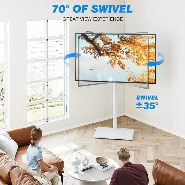 Alt view image 3 of 4 - Floor TV Stand with Mount for 32-65 inch TVs up to 88 lbs, Swivel Height AdjustableTV Floor Stand, Tall TV Stand with Wood Base, Saving Space Design for Living Room, Bedroom and Corner