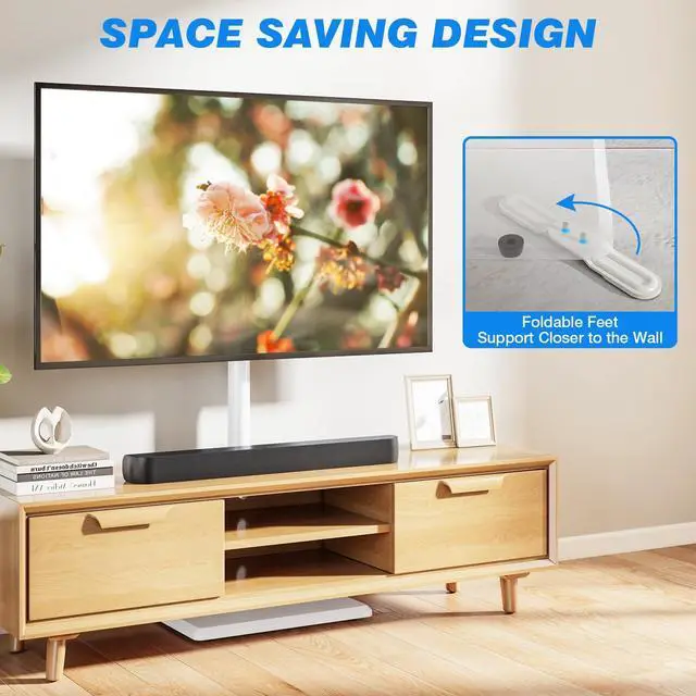 Alt view image 4 of 4 - Floor TV Stand with Mount for 32-65 inch TVs up to 88 lbs, Swivel Height AdjustableTV Floor Stand, Tall TV Stand with Wood Base, Saving Space Design for Living Room, Bedroom and Corner