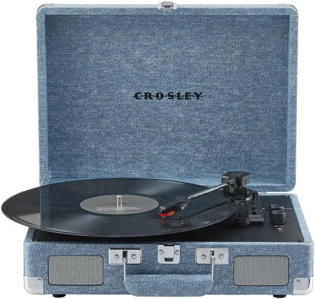 Main image of CR8005F-WD Cruiser Plus Vintage 3-Speed Bluetooth in/Out Suitcase Vinyl Record Player Turntable with Built-in Speakers, Washed Denim