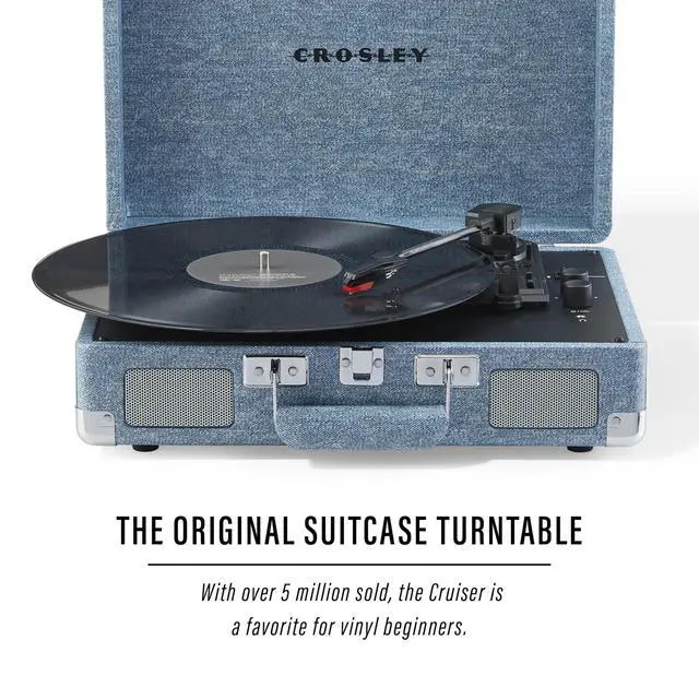 Alt view image 2 of 4 - CR8005F-WD Cruiser Plus Vintage 3-Speed Bluetooth in/Out Suitcase Vinyl Record Player Turntable with Built-in Speakers, Washed Denim