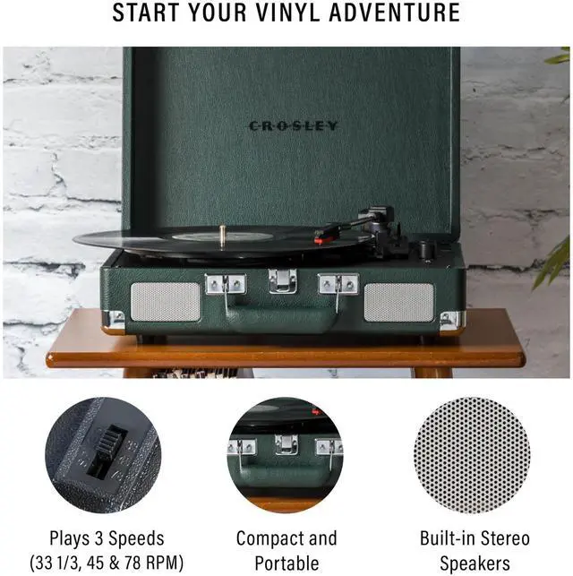 Alt view image 2 of 4 - CR8005F-EM Cruiser Plus Vintage 3-Speed Bluetooth in/Out Suitcase Vinyl Record Player Turntable, Dark Emerald