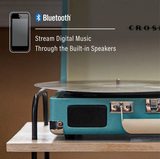 Alt view image 4 of 4 - CR8005F-TU Cruiser Plus Vintage 3-Speed Bluetooth in/Out Suitcase Vinyl Record Player Turntable, Turquoise/White