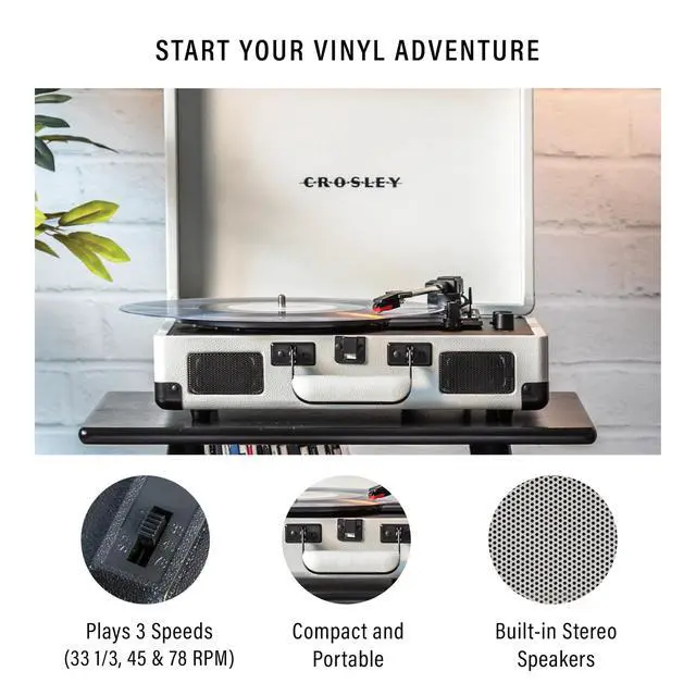 Alt view image 2 of 4 - CR8005DP-WF Cruiser Plus Vintage 3-Speed Bluetooth in/Out Suitcase Vinyl Record Player Turntable, White Farmhouse