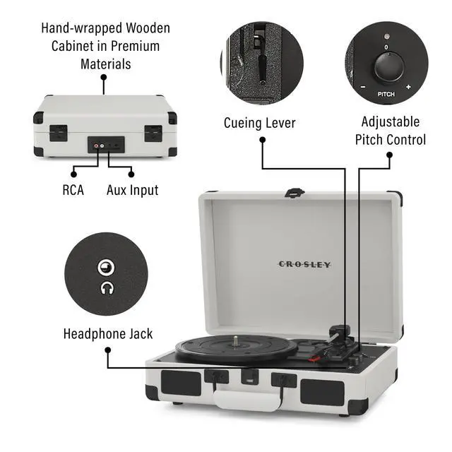 Alt view image 3 of 4 - CR8005DP-WF Cruiser Plus Vintage 3-Speed Bluetooth in/Out Suitcase Vinyl Record Player Turntable, White Farmhouse
